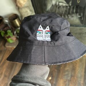 Black Kids Bucket Hat with Wolf Design